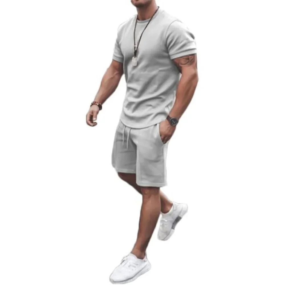 Men's Shirt and Shorts Set 2 Piece Outfits Fashion Summer Tracksuits Casual Spor